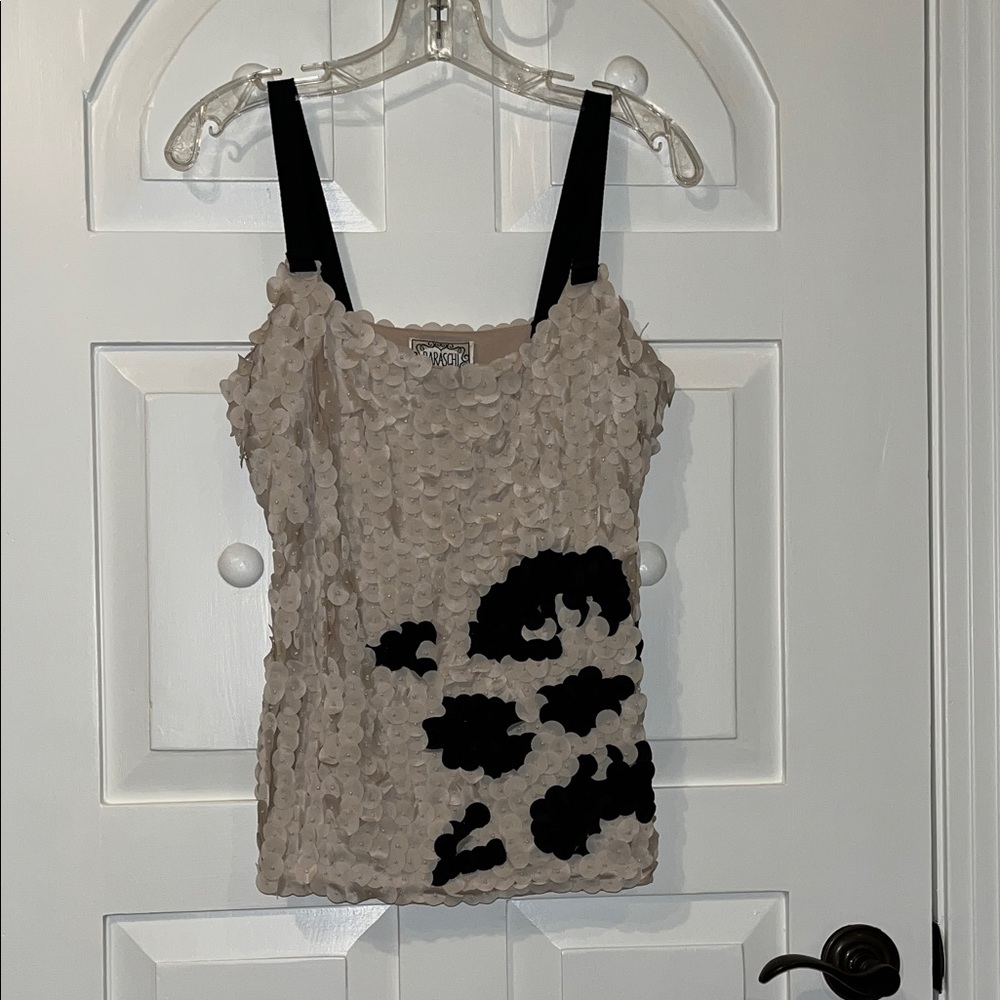 Yoana Baraschi Cream and Black Textured Camisole
